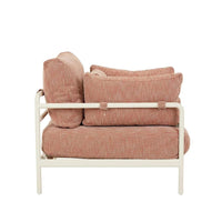 Cape Sofa Chair in Tuscan Brick fabric with sandcastle aluminum frame designed for outdoor use