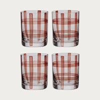 Solstice set of 4 clear glass tumblers with chocolate check stripes