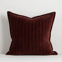 Baya Stria Cushion in merlot velvet with subtle stripe texture and flanged edge, 55x55cm, 100% cotton