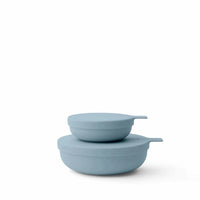 Sky blue Styleware nesting bowls set with snap-tight lids, BPA-free polypropylene.