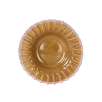 Amalfi Sigrid Frill Dish large hand-blown glass trinket dish in mustard and pink with frilled rim