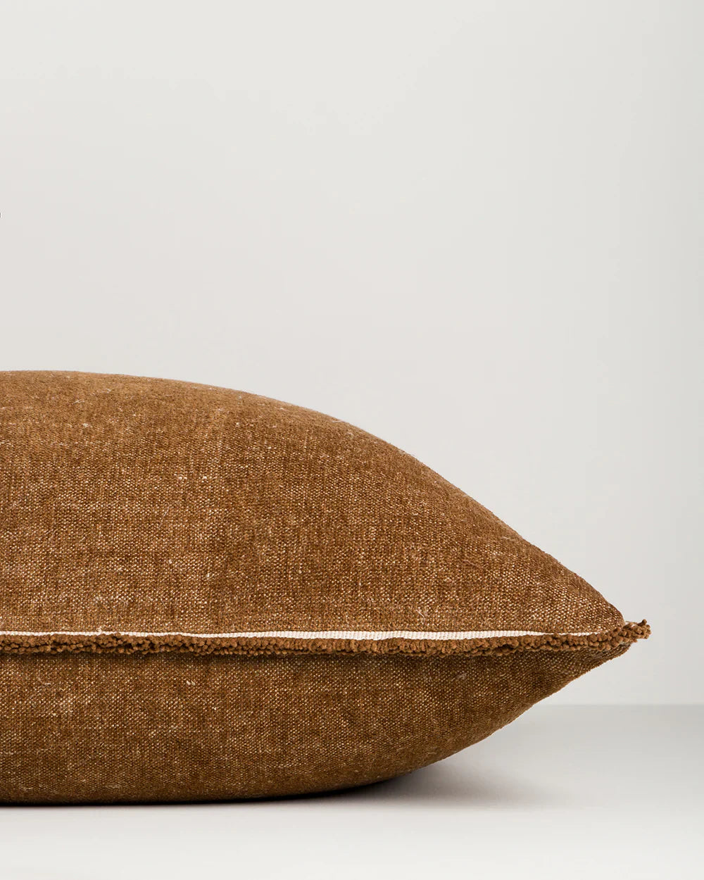 Baya Sutton Cushion in warm praline with cotton-linen chenille and fringe detailing