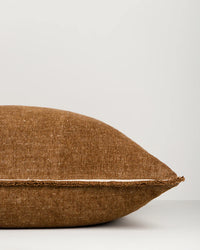 Baya Sutton Cushion in warm praline with cotton-linen chenille and fringe detailing