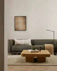 Baya Tanami Floor Rug in fossil taupe with hand-knotted wool texture in modern living room setting