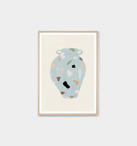 Middle of Nowhere Terrazzo Vase 4 print framed in oak with white border and terrazzo pattern vase illustration