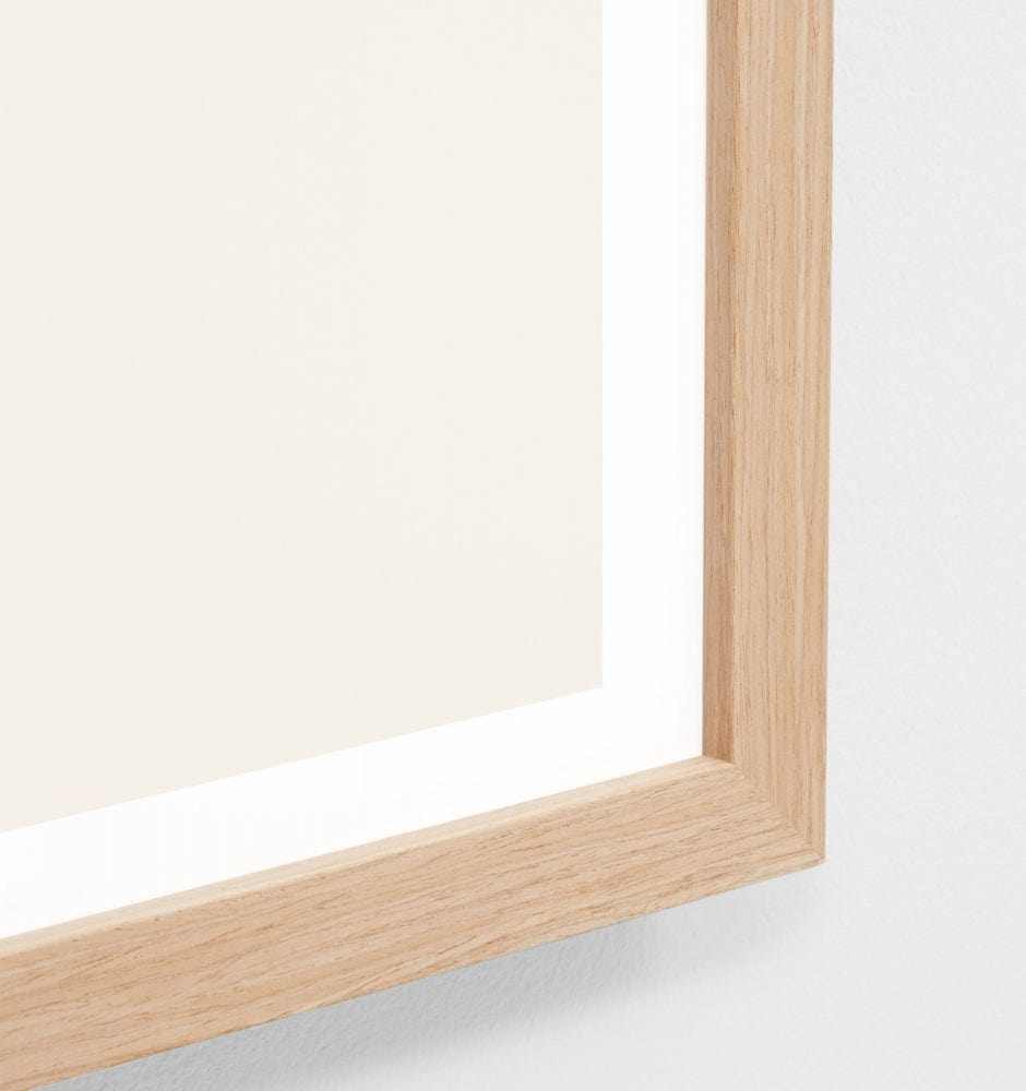 Middle of Nowhere Terrazzo Vase 4 print with white border framed in oak wood behind glass