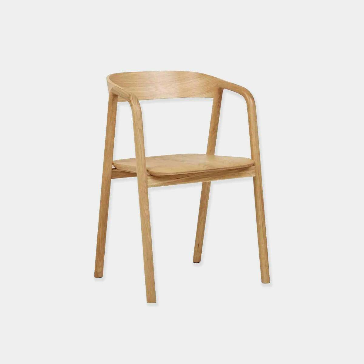 Globe West Tolv Inlay Arm Chair in solid light oak with curved backrest and armrests