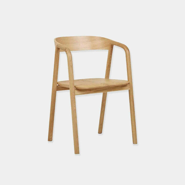 Globe West Tolv Inlay Arm Chair in solid light oak with curved backrest and armrests