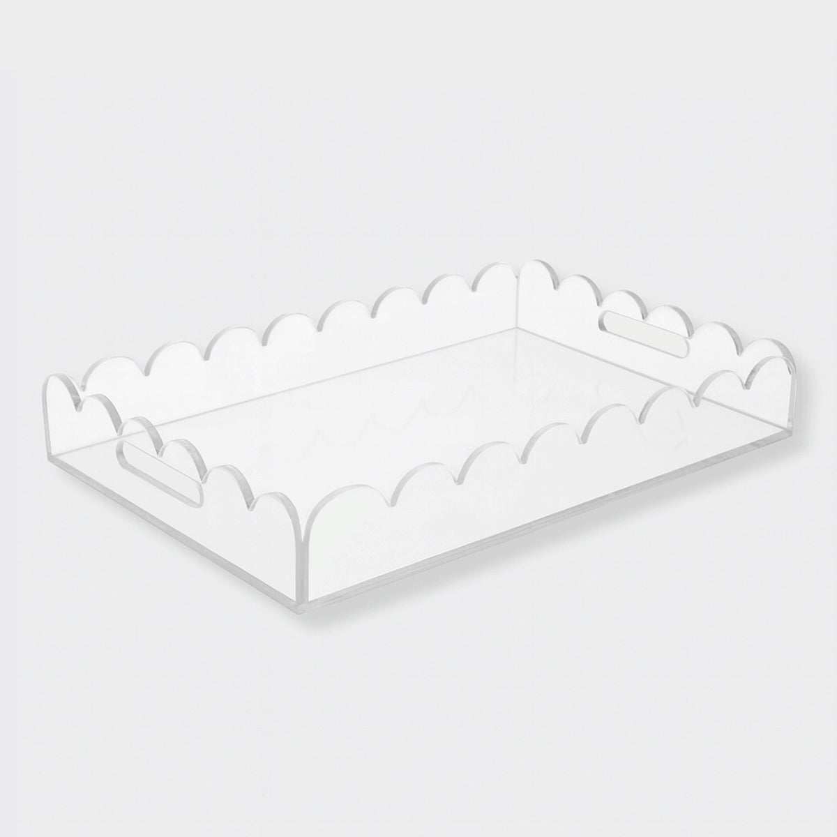 norsu Studio scalloped edge clear Perspex rectangle tray with handles, large and durable for serving and organizing