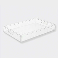 norsu Studio scalloped edge clear Perspex rectangle tray with handles, large and durable for serving and organizing