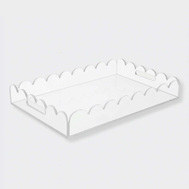 norsu Studio scalloped edge clear Perspex rectangle tray with handles, large and durable for serving and organizing