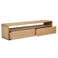 GlobeWest Henry Entertainment Unit in light oak with clean lines, two drawers, and open shelving design