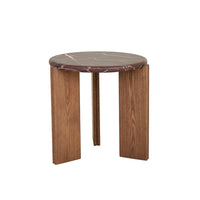 GlobeWest Ray Marble Side Table - Matt Rouge Marble - Smoked Ash, styled in a room setting