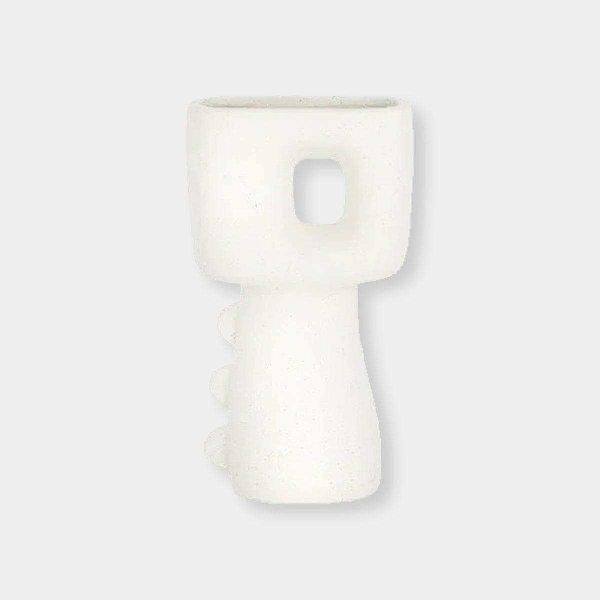 White Elle Vase ceramic with modern sculptural design and square cutout detail