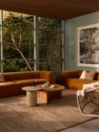 Vogel Rug in ginger tones with soft wool handloomed texture and subtle linear border design