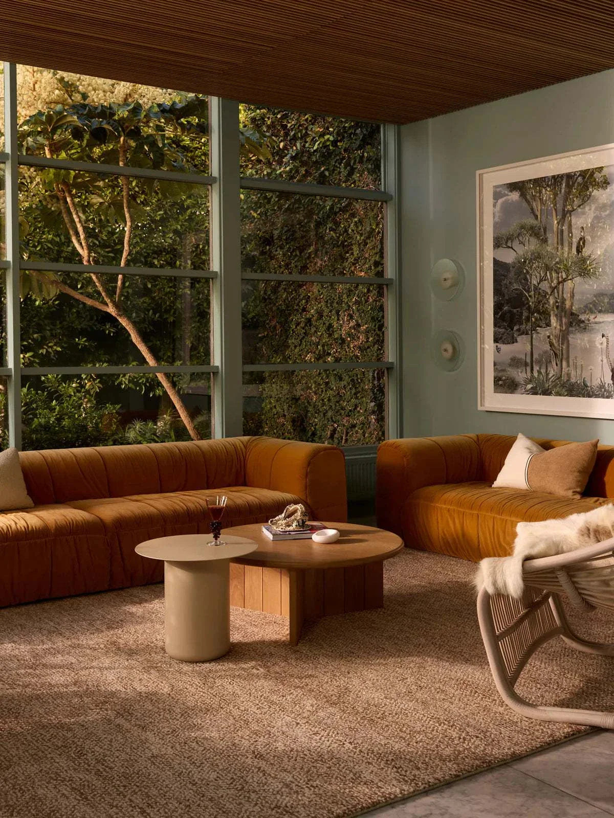 Vogel Rug in ginger tones with soft wool handloomed texture and subtle linear border design