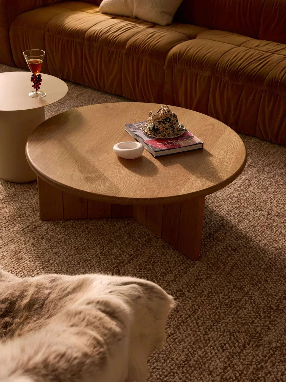 Hand-loomed Vogel Rug in ginger tones with soft wool pile and subtle linear border design