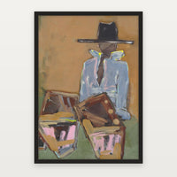 Marcia Priestley Chaps Field Day fine art canvas print with Black Stained Timber float frame