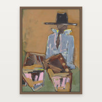 Marcia Priestley Chaps Field Day fine art canvas print with Mocha Stained Timber float frame