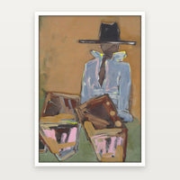 Marcia Priestley Chaps Field Day fine art canvas print with White Stained Timber float frame