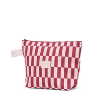 burgundy and peony check Wet Base Large waterproof storage pouch with top zip and cotton carry loop