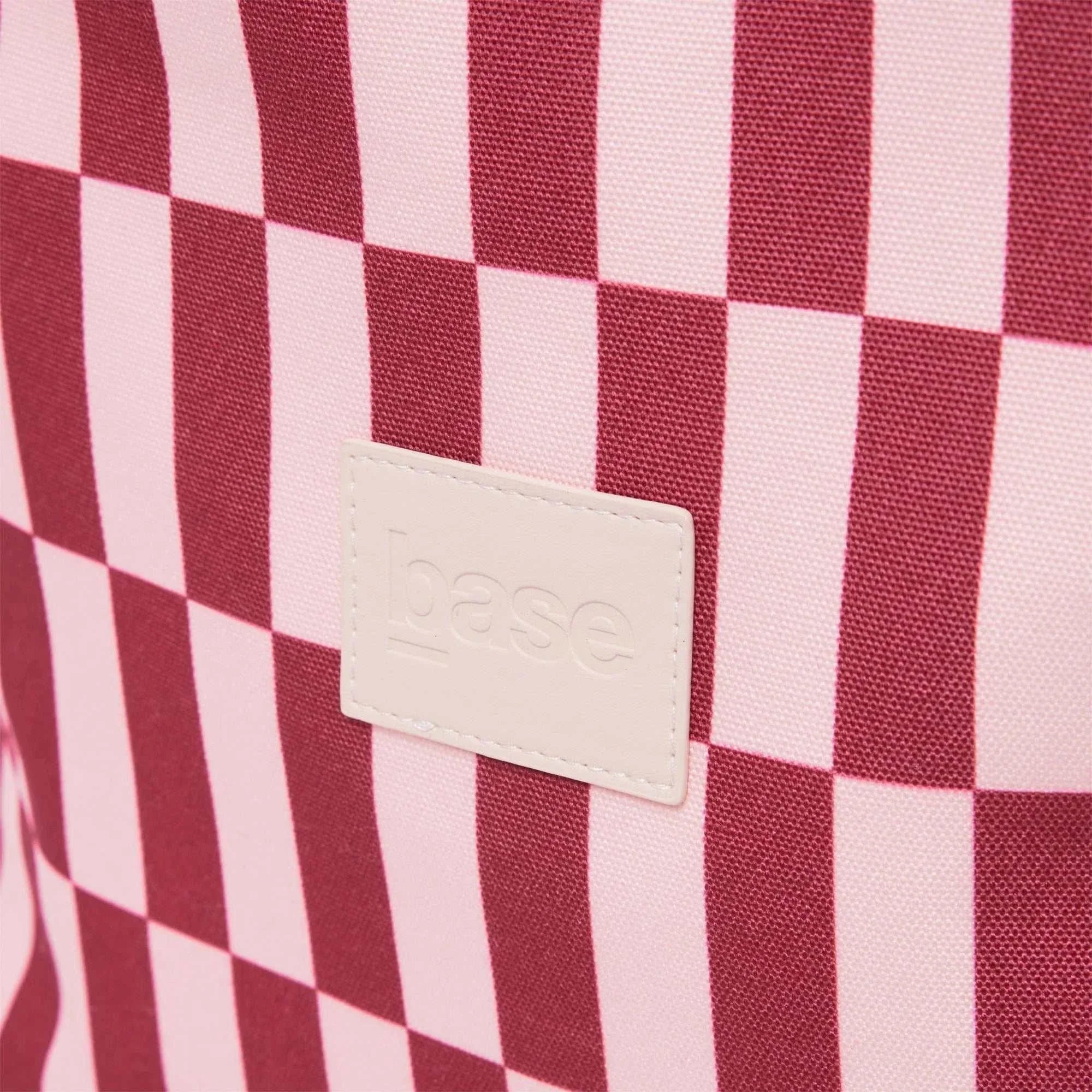 Base Supply Wet Base Midi burgundy and peony check waterproof storage pouch with top zip and cotton loop