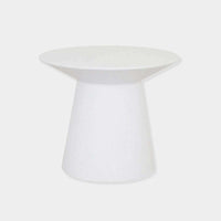 Globe West Livorno round white side table with fibrestone and resin construction for indoor and outdoor use