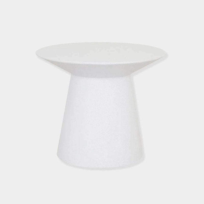 Globe West Livorno round white side table with fibrestone and resin construction for indoor and outdoor use