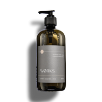 Works Body Soap amber scent in 500ml dark glass pump bottle with minimalist label