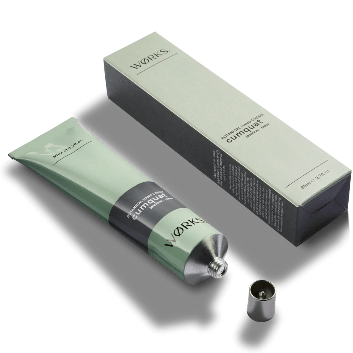 Works Hand Cream Tube Cumquat 80ml with recyclable aluminum packaging and vibrant fresh scent