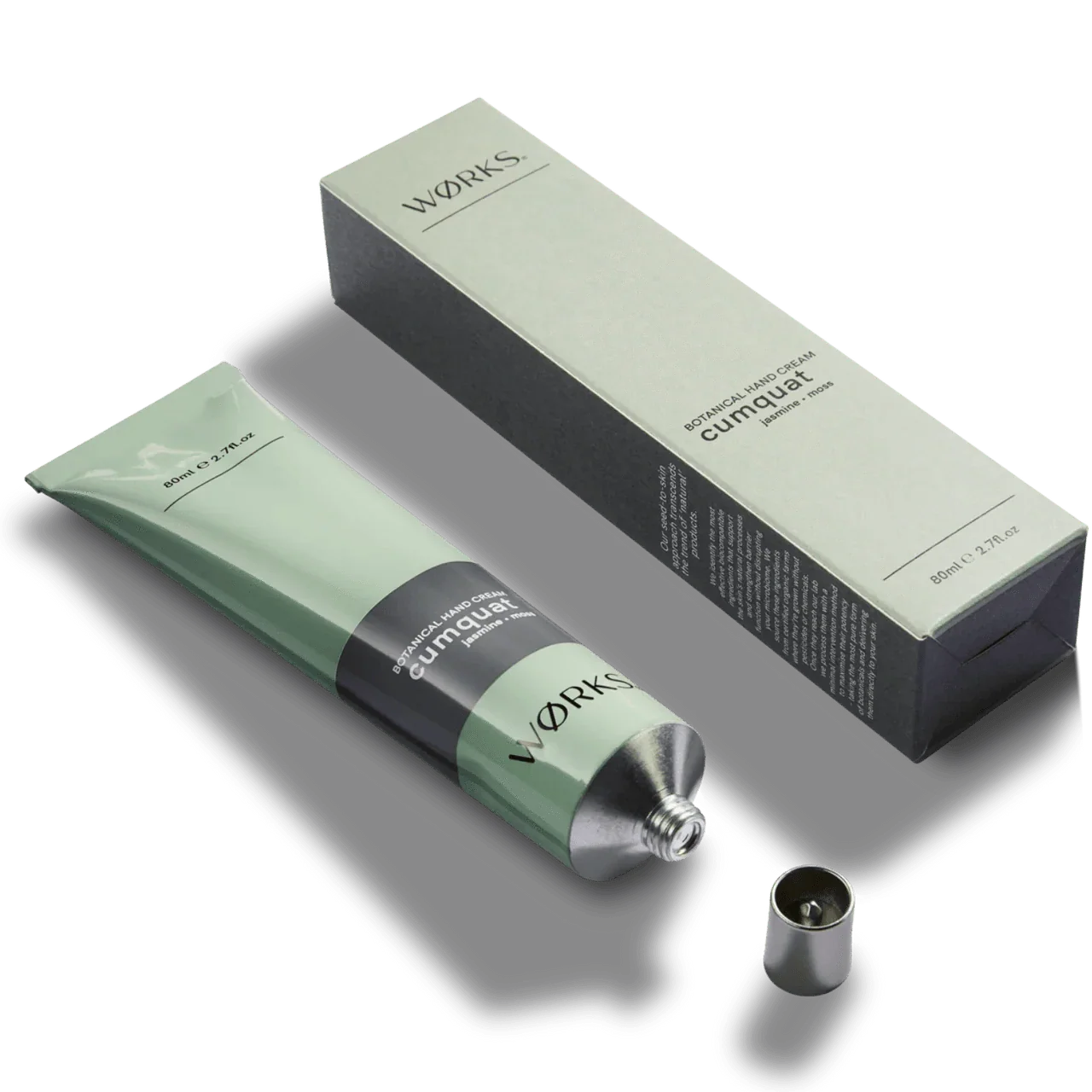 Works Hand Cream Tube Cumquat 80ml with recyclable aluminum packaging and vibrant fresh scent