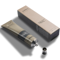 Works Hand Cream tube in aluminium packaging with vetiver scent, featuring plastic-free design and natural moisturizing ingredients.