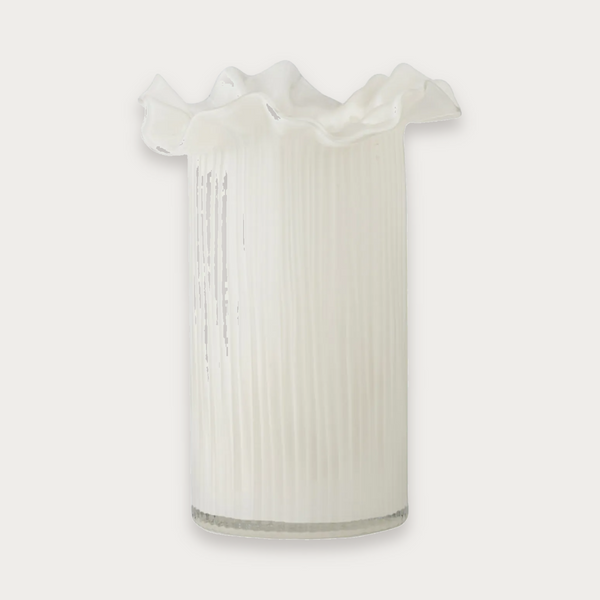 Xanthe Glass Vase in ivory on a soft grey background