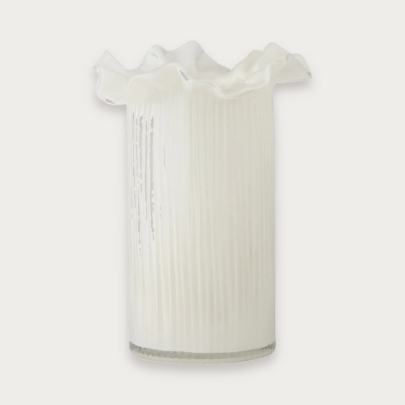 Xanthe Glass Vase in ivory on a soft grey background