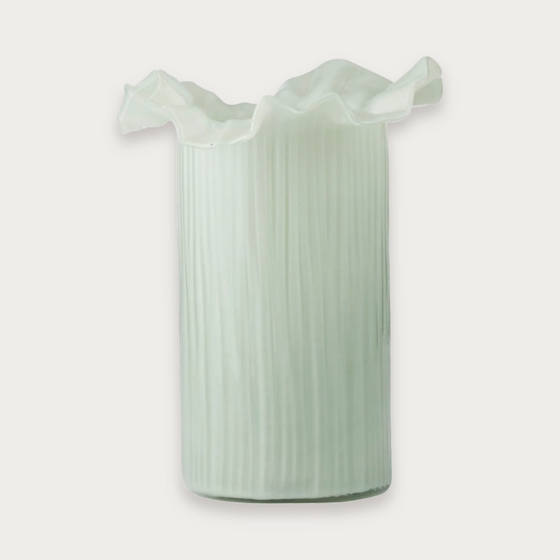 Xanthe Glass Vase in mint on a soft grey background