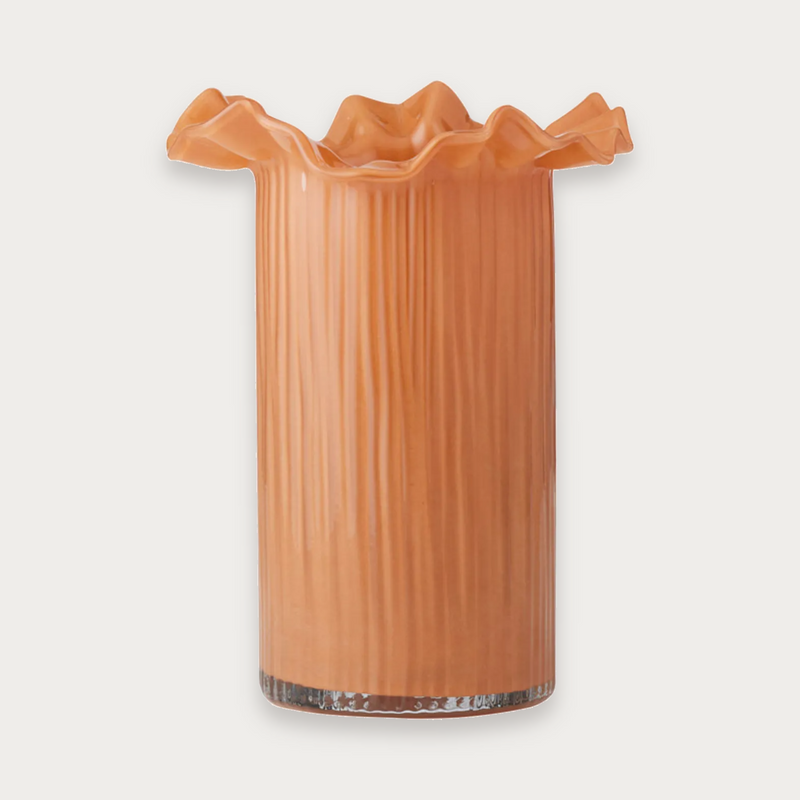 Xanthe Glass Vase in rust on a soft grey background