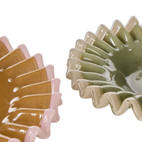 Amalfi Sigrid Frill Dish large mustard and pink hand-blown glass with frilled rim