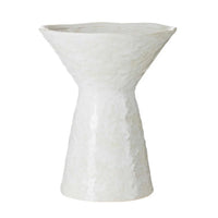 White ceramic Vance Vessel with reactive glaze and tapered cone silhouette for home decor
