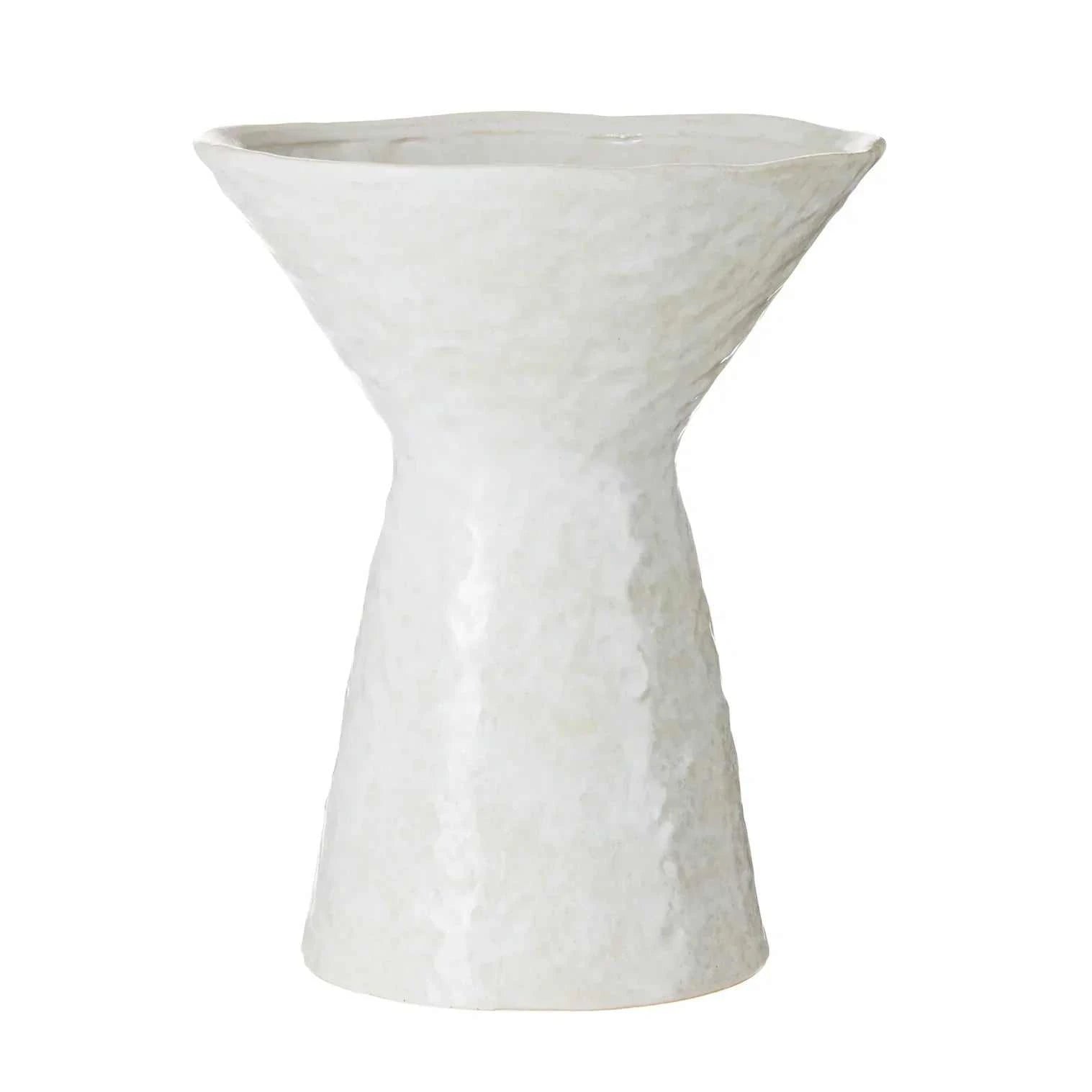 White ceramic Vance Vessel with reactive glaze and tapered cone silhouette for home decor