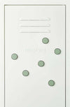Set of six sage green Mustard Made The Buttons magnets with smooth flat surface on a white magnetic board