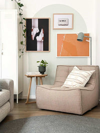 Ethnicraft Sofa N701 1 seater in dark beige fabric with cushioned seat and backrest in modern living room setting