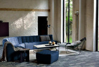Blue Ethnicraft Sofa N701 corner sectional with matching ottoman in modern living room