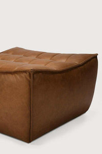 Ethnicraft Sofa N701 footstool in old saddle aniline leather with tufted top and soft cushioning