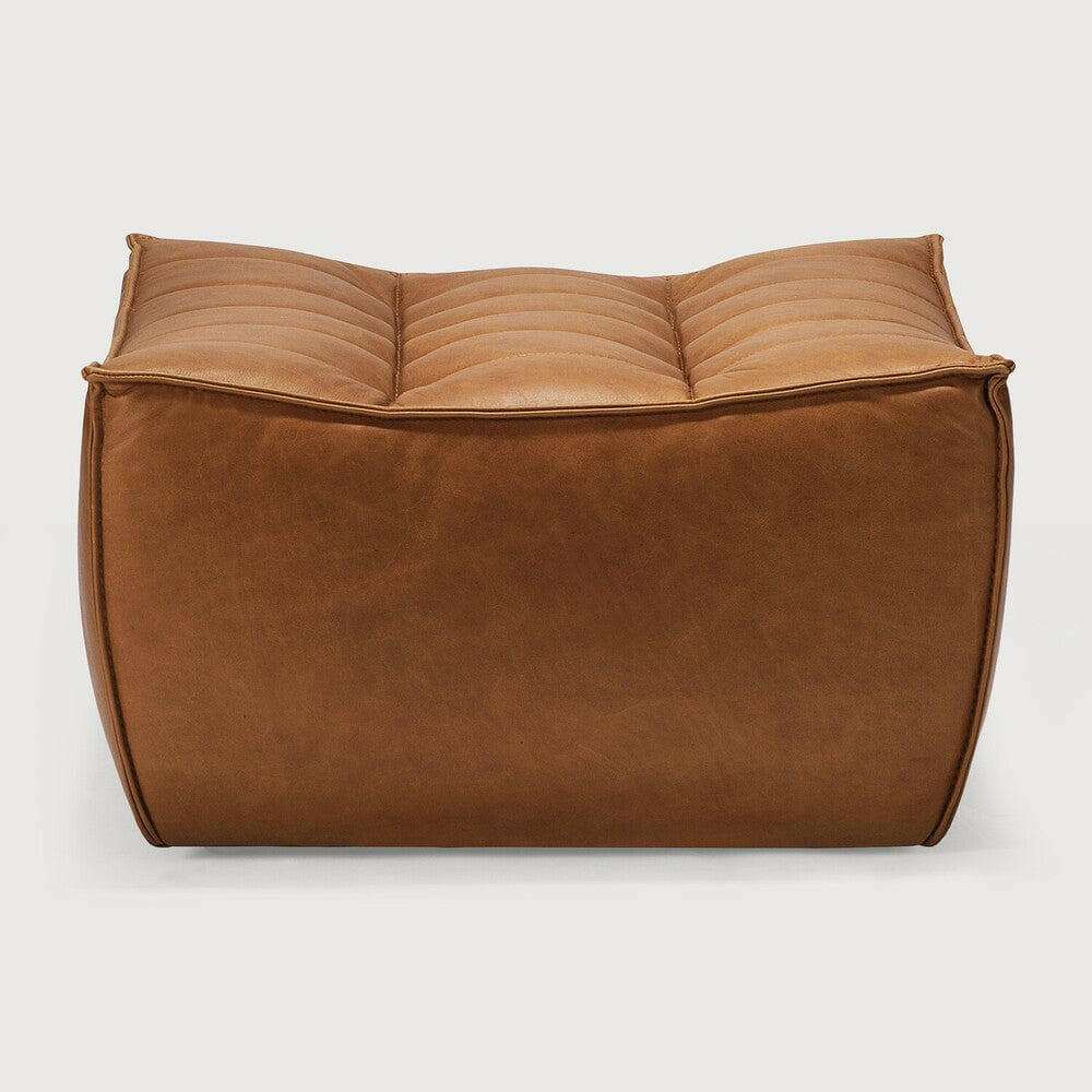 Ethnicraft Sofa N701 footstool in old saddle aniline leather with high-density foam and hardwood frame