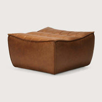 Ethnicraft Sofa N701 Footstool in Old Saddle full aniline leather with tufted top and hardwood frame