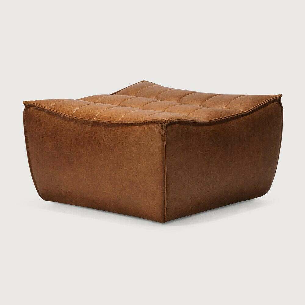 Ethnicraft Sofa N701 Footstool in Old Saddle full aniline leather with tufted top and hardwood frame