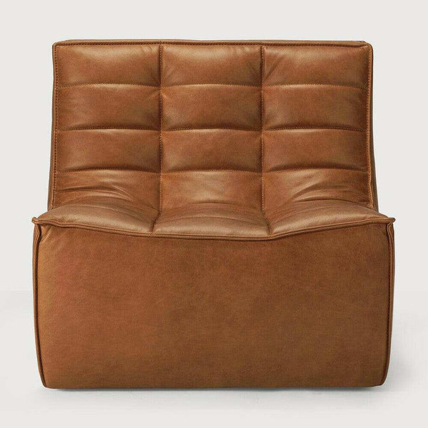 Ethnicraft Sofa N701 1 seater in old saddle brown full aniline leather with tufted cushioning and modern design