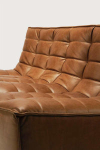 Ethnicraft Sofa N701 2 seater in old saddle brown 100% aniline leather with tufted cushions and hardwood frame