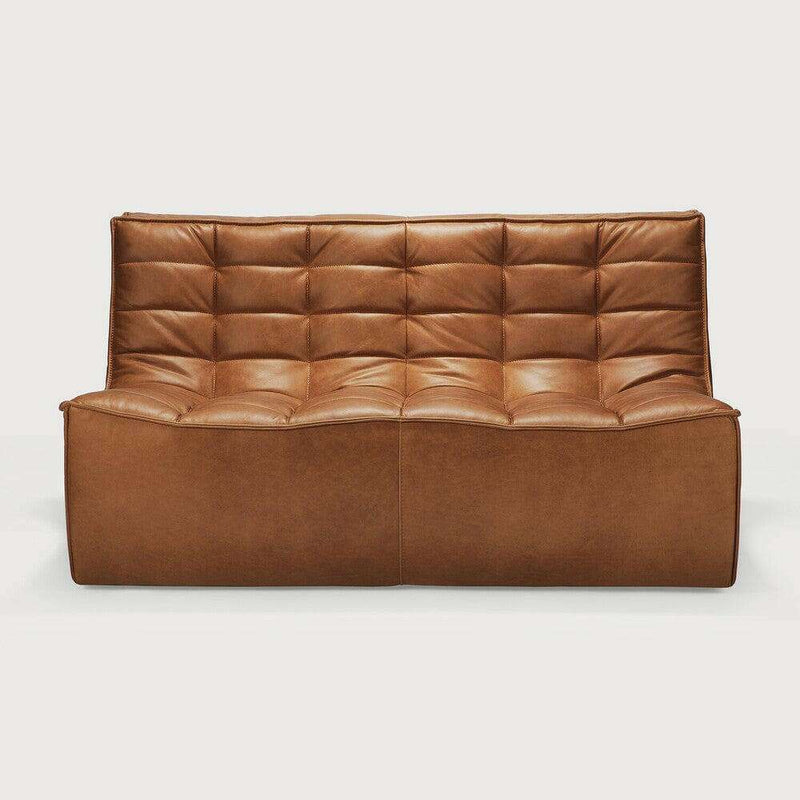 Ethnicraft Sofa N701 2 seater in Old Saddle brown aniline leather with tufted cushions and comfortable design