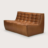 Ethnicraft Sofa N701 2 seater in old saddle aniline leather with tufted design and hardwood frame